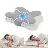 TOREOKO Oreiller Ergonomique Cervical, Coussin Mémoire de Forme pour Nuque et Épaules, 2 Hauteurs Réglables, Oreiller Papillon pour Dormir sur Le Côté et Le Dos, 65x37,9x13,3cm