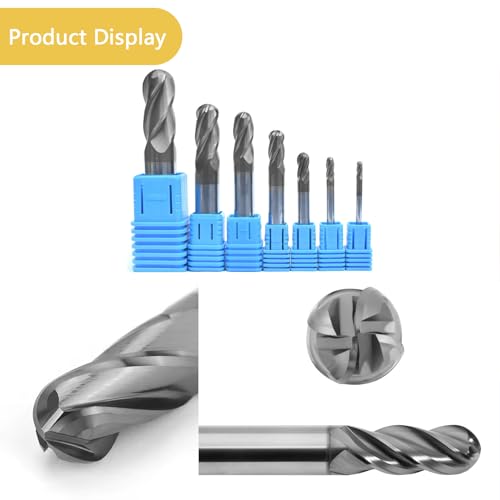 Image of 1 /8 inch Ball Nose Carbide End Mill 4Flutes Carbide Milling Cutter HRC55 CNC Router Bits with AlTiN Coated for Alloy Steel