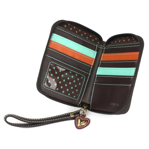 Image of CHALA Zip Around Wallet, Wristlet, 8 Credit Card Slots, Sturdy Pu Leather - Cross - Maroon