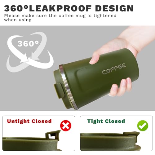 Image of Insulated Travel Coffee Mug, Stainless Steel Coffee Cup with Leakproof Lid