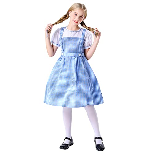 Vestido a cuadros azul OBEEII para niñas con manga corta