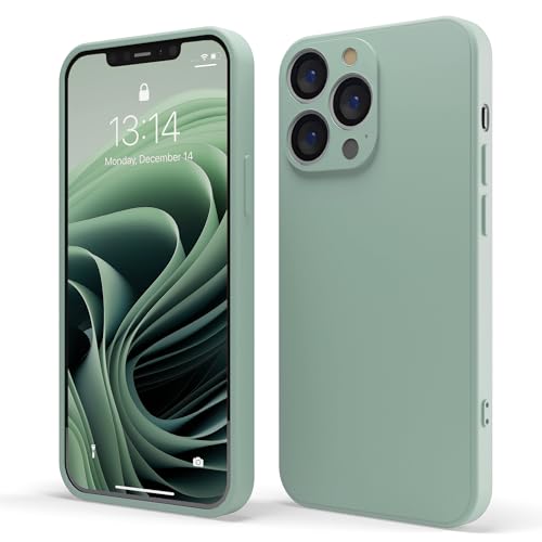 Red Ember, Funda ultrafina a prueba de golpes para iPhone 14 Pro Max, de silicona líquida con acabado mate, con forro de microfibra suave antiarañazos, Verde salvia