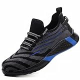 AFJYG Sicherheitsschuhe Herren S3 Leicht Arbeitsschuhe Damen Atmungsaktive Stahlkappenschuhe Sportlich rutschfeste Schutzschuhe Breathable Arbeitsturnschuhe mit Stahlkappe,Blau,Size 44
