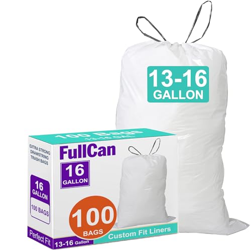 Image of 16 Gallon Drawstring Trash Bags 1.2 MIL Heavy Duty 100 Count Perfect Fit White Garbage Can Liners 13-16 Gallon White Drawstring Garbage Liners PERFECT FIT & GRAND SAVE!