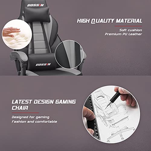 Bossin Gaming Chair With Massage, Ergonomic Heavy Duty Design, Gamer Chair With Footrest And Lumbar Support, Large Size Cushion High Back Office Chair, Big And Tall Gaming Computer Chair For Kids #TOP1