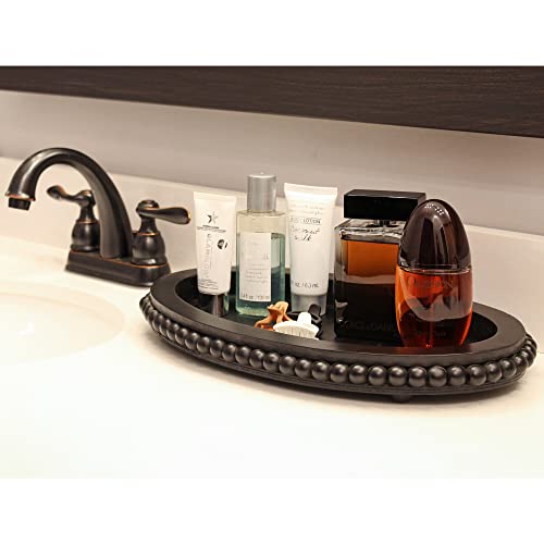 AuldHome Design Wood Beaded Tray (Black), Decorative Farmhouse Style Oval Wooden Tray