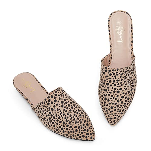 Ruanyu Womens Flat Mules Sandals Pointed Toe Loafer Slip On Backless Slides Shoes