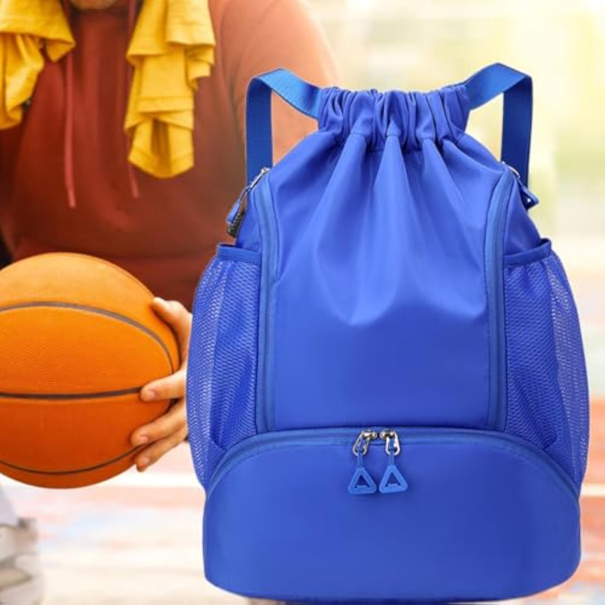 Drawstring Backpack Basketball, Blue