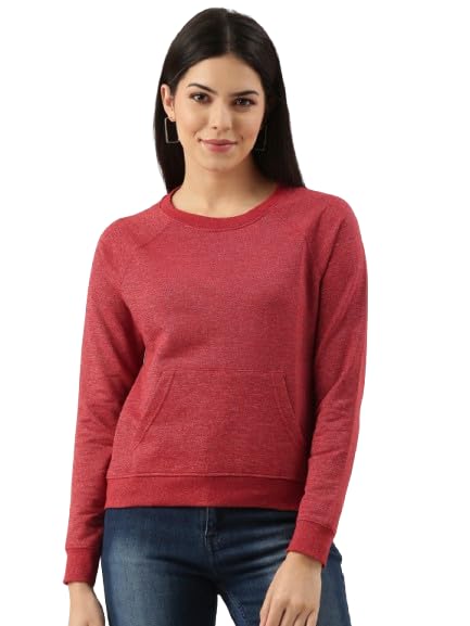 Women's Crew Neck Sweatshirt Full Raglan Sleeves with Kangaroo Pocket-image-44