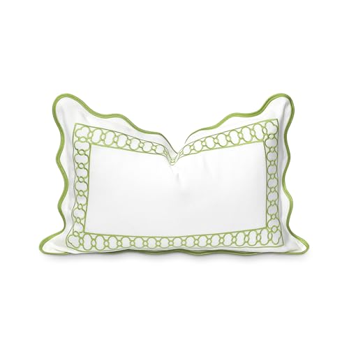 Hofdeco Premium Coastal Patio Indoor Outdoor Scalloped Lumbar Pillow Cover Only, 12