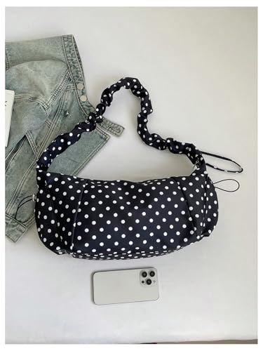 Bolso tote vintage negro con lunares de mujer miniatura 4