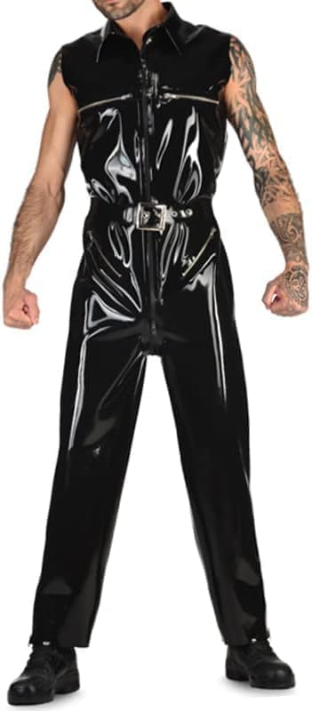 [MINUSE] 黒のセクシーなラテックス水着ガーター D リング付きノースリーブラバーボディスーツキャットスーツボディスーツ