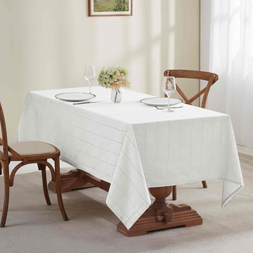 Izod - Tablecloth, Decorative Tabletop Accessories, Holiday Home Decor (Chadwick Lurex White/Silver, 60" x 144")