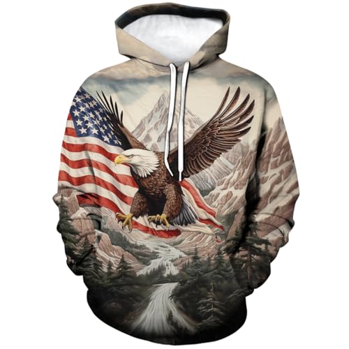 WHNBCW Funny American Flag Eagle Hoodie USA Bald Eagle Graphic