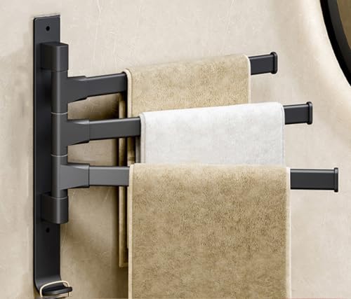 Porte-serviettes pivotant 3 branches support mural noir gain de place