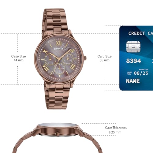 Image of Sonata Axis with Quartz Analog Brown MOP Premium Multifunction Design Dial IP Brown Strap Watch for Women - 87119QM02