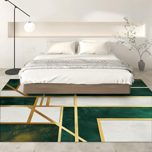 Tapis salon doux lignes dorées au design géométrique chic