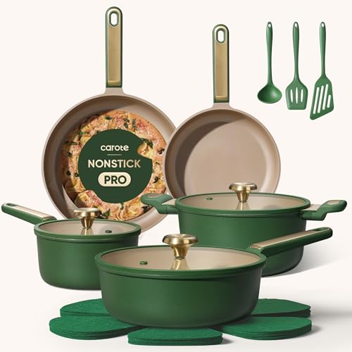 CAROTE Pots and Pans Set Non stick, Cookware Set, 16pcs NonStick Kitchen Set Induction Cookware Non-Toxic & PFOA&PFOS-Free, Dishwasher, Green