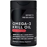 Sports Research® Omega-3 Krill Oil 1000mg - Pure Antarctic Superba Krill with Phospholipids, Choline & Astaxanthin - MSC Certified Sustainable · Non-GMO · Gluten Free - 60 Softgels