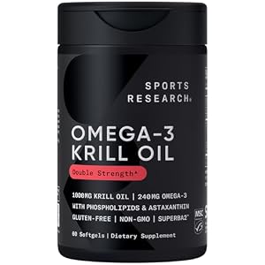 Sports Research Krill Oil Supplement with EPA & DHA Omega 3, Phospholipids & Astaxanthin from Antarctic Krill – Highest Concentration of Krill Oil for Men & Women – 1000mg, 60 Softgel Capsules