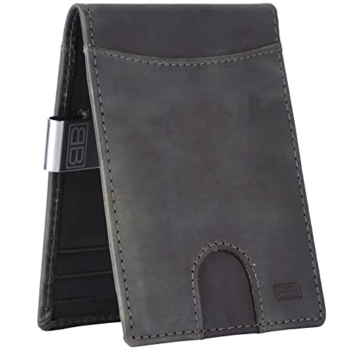 Image of Brooklyn Bridge Genuine Leather Money Clip Wallet for Men Crazy Horse Green - Premium Slim RFID Protected Wallet with Cash Clip & Multiple Card Slots, Stylish Front Pocket Design, Gift for Men