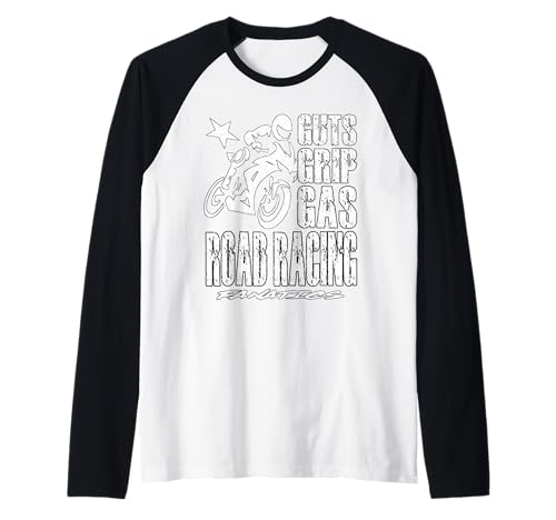 GUTS GRIP GAS ROAD RACING FANATICS motorcycle motorsport Raglan Baseball Tee