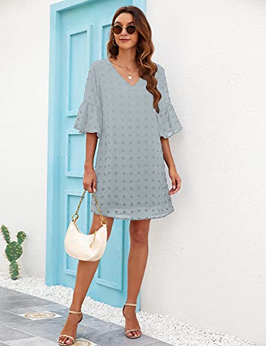 Image of Blooming Jelly Womens White Dresses Short Sleeve V Neck Ruffle Cute Sun Dress Chiffon Flowy Shift Mini Dress