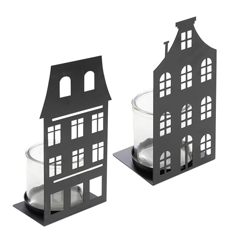 Metall Kerzenhalter Haus Silhouette schwarz 28 x 12 cm - 2er Set -...