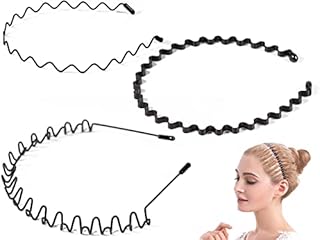 DKBT Metal Headband 3Pcs Unisex Hair Elastic Bands Black Wavy Head Band Hair Hoop Flexible Zigzag Hairband Sports Hair Holder Spring Hair Fashion Accessories for Men Women Kids