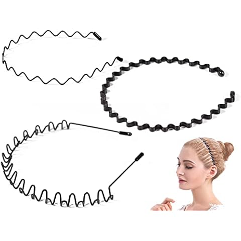 DKBT Metal Headband 3Pcs Unisex Hair Elastic Bands Black Wavy Head Band Hair Hoop Flexible Zigzag Hairband Sports Hair Holder Spring Hair Fashion Accessories for Men Women Kids Cover