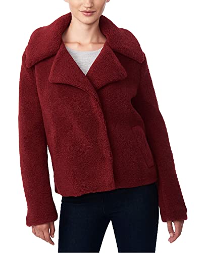 Collection B Women's Burgundy Faux Fur Teddy Coat Jacket