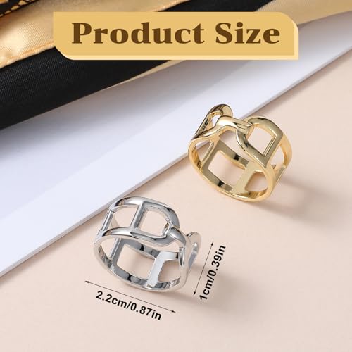 Image of Piriuuo 2 Pcs Scarf Ring for Women, Gold Sliver Scarf Clips Metal Scarf Slide Buckle Silk Scarves Pin Shawl Clips Shawl Clasp Holder Scarfs Accessories for T-Shirt Neckerchief