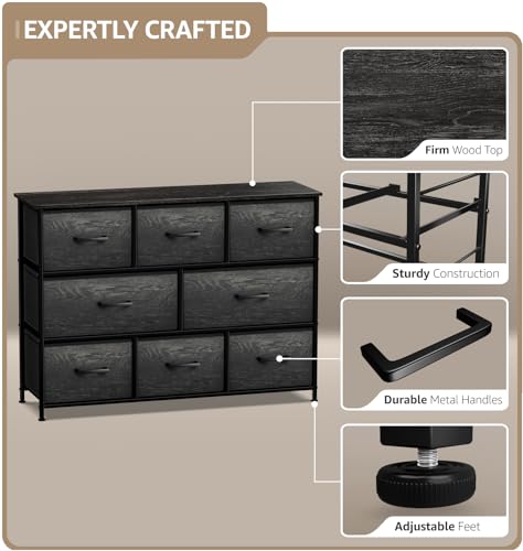 Sorbus Wide 8-Drawer Dresser, Wood Top & Fabric Drawers (Gray Wood) — view 4