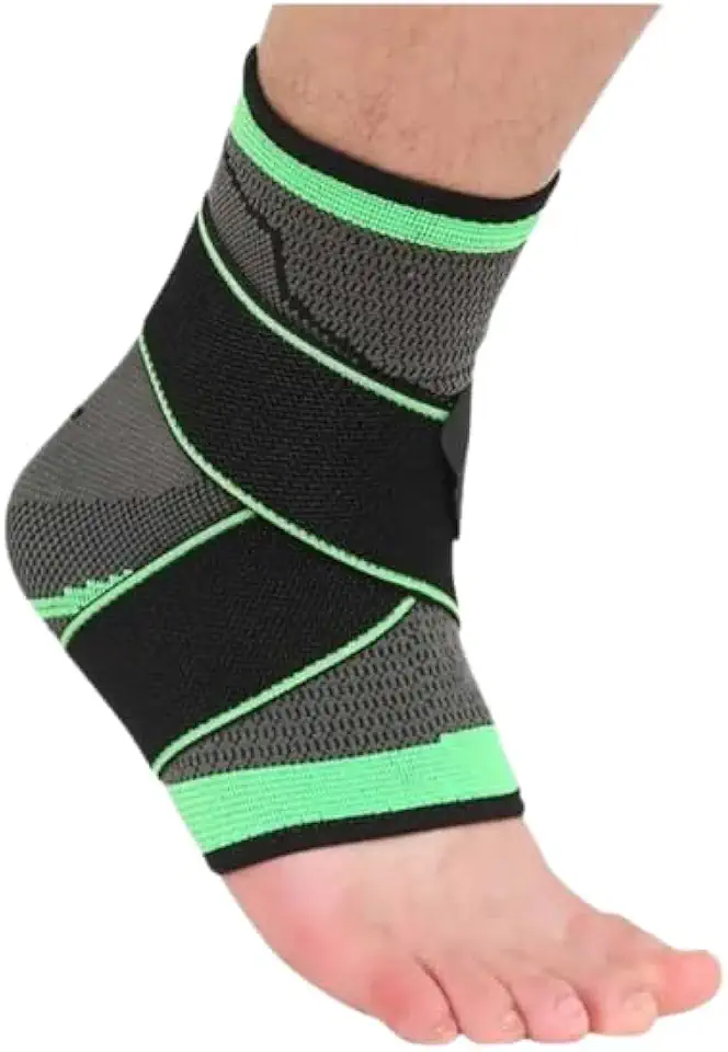 Tornozeleira Ortopédica Compressão Ajustável – Estabilizadora Elástica para Torções, Entorses e Atividades Físicas – Tamanho Único, Unissex, Preta e verde