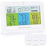 Brifit Digital Thermo-Hygrometer with 3 Sensors, Wireless Weather Station with Temperature, Humidity & Air pressure, Indoor Outdoor Thermometer with Weather forecast, Temperature Alert, MAX/MIN Record