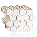 Diflart Peel and Stick Backsplash Hexagon PVC Tile Faux Marble with Gold Metal Strip for Kitchen Bathroom Pack of 5 Sheets