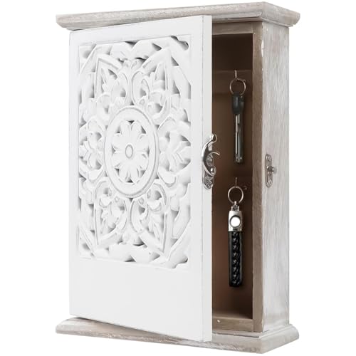 Boîte porte-clés meuble mural rustique à 6 crochets pour rangement entrée maison - 8