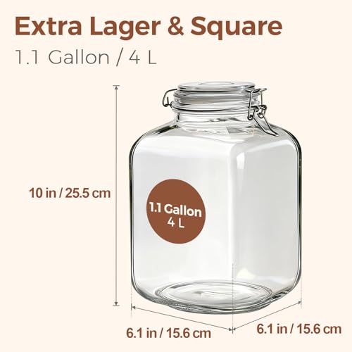 Image of ComSaf Square Glass Pantry Jars with Airtight Lids 1.1 Gallon 2 Pack Large | Flour sugar rice, Coffee beans, Sourdough pickling, Pantry organization, Pickling fermenting, Cabinet organization, Snacks