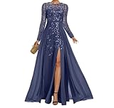 SAYNO Vestido de dama de honor de gasa para mujer con abertura, vestidos de cóctel fruncidos, talla grande, Azul tormentoso, 36