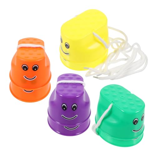 Happyyami 4 Pairs Balance Stilts Bucket Walking Cups Non-Slip Reinforced Plastic Platform for Outdoor Coordination and Active Play with Design