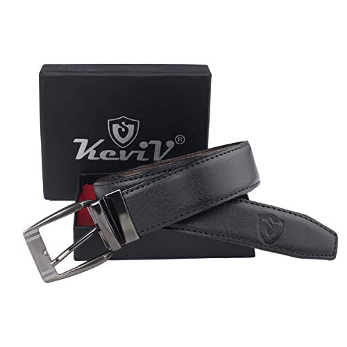Image of Keviv PU-Leather Formal, Casual & Reversible Belts For Men (Black /Brown) (GB-)
