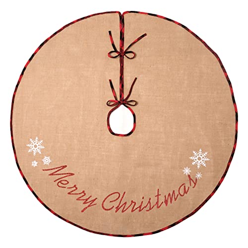 N&T NIETING Burlap Christmas Tree Skirt, 30 Inches Rustic Xmas Tree Skirt for Christmas Decorations, Merry Christmas Tree Ornaments, Holiday Home Decor