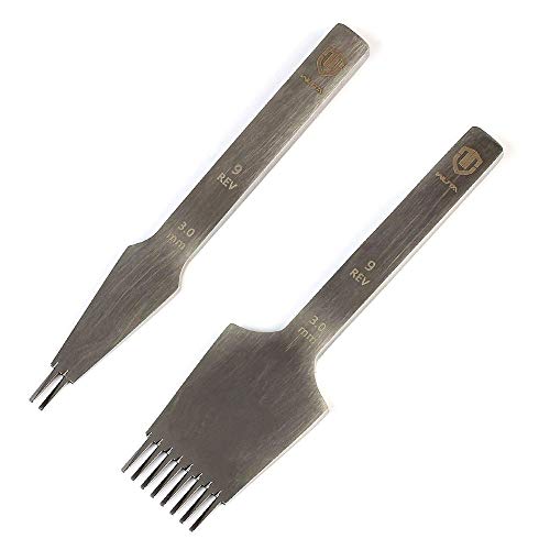 WUTA Leather Die-Steel Chisel Leather Hole Punch French Style Pricking Iron Sharp Leather Punching Tool (3.0mm-2 and 8 Teeth,Reverse)