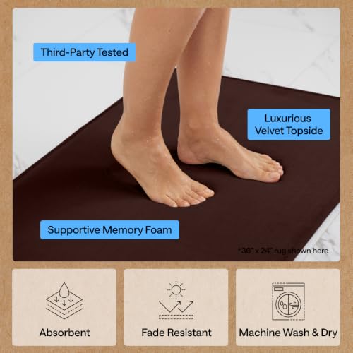 Image of GORILLA GRIP Memory Foam Bath Mat, Soft Absorbent Velvet Bathroom Mats, Durable Dots on Underside, Machine Washable Bathmat, Carpet Rug Room Decor for Shower Tub Floor RV, 42x24 Rugs, Brown