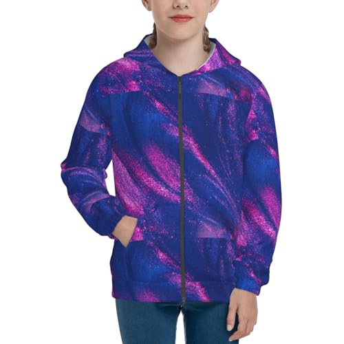 Neon Gradient Blue Kids Pullover Hoodies Boys Zip Up Sweatshirts Girls Athletic Clothes with Pocket3