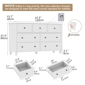 Farmhouse dresser with 7 drawers white dresser for bedroom chest of drawers modern dresser for closet tv stand with large drawers storage dresser organizer clothes for living room hallway  urban country home decor