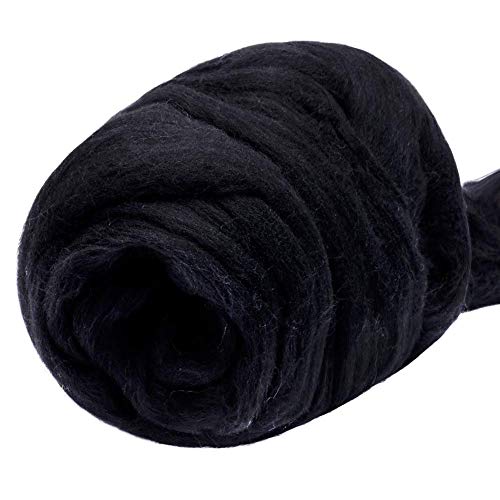 3.53oz Wool Roving Wool Felting Supplies Pure Wools Chunky Yarn Spinning Wool Roving for Needle Felting Wet Felting DIY Hand Spinning (Black)