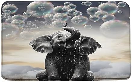 Funny Elephant Bath Mat Colorful Bubbles Cute Grey Animal Creative Modern Memory Foam Soft Doormat Kitchen Bathroom Mat/Rugs, 18x30 Inch image 5