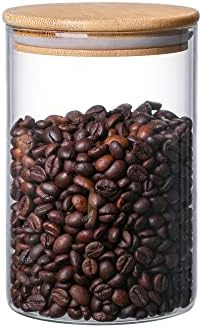 MOLFUJ 960 ML / 32 FL Oz Glass Storage Container with Wood Lid, Stackable Clear Decorative Organizer Bottle Canister Pantry Jar with Air Tight Wooden Lid for Food, Coffee, Candy, Sugar, Salt, Tea