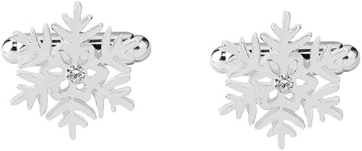 Pair of Christmas Snowflake Cufflinks for Men Women Cubic Zirconia Frozen Flower Fashion Shirt Accessories Jewelry Christmas Gifts 2pcs Small, Metal, Cubic Zirconia